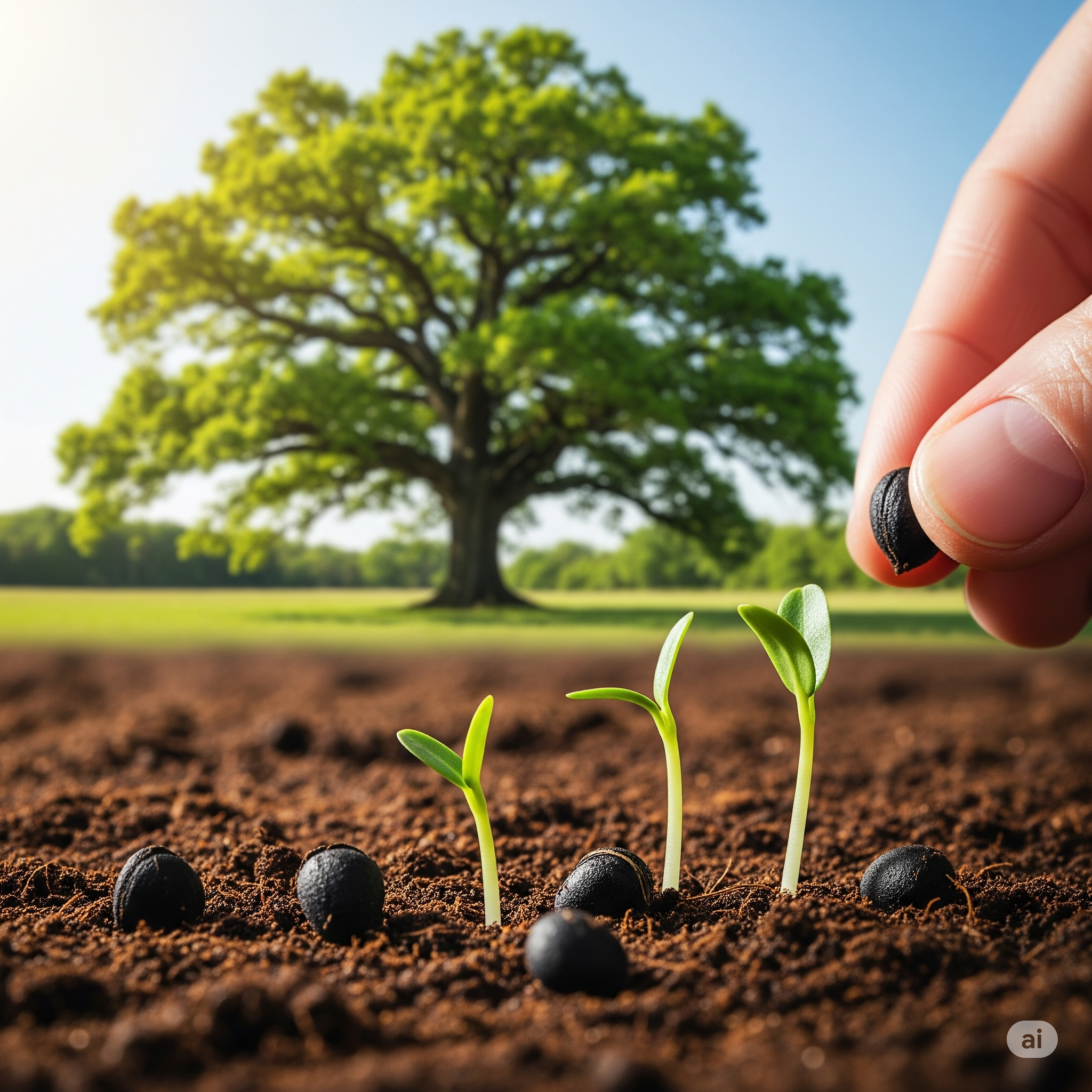 Mão plantando sementes, simbolizando crescimento e investimento